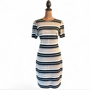 Tommy Hilfiger size small bodycon striped metallic gold dress preppy old money